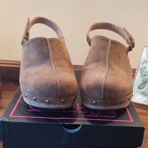 Brown Suede Slingback Clogs